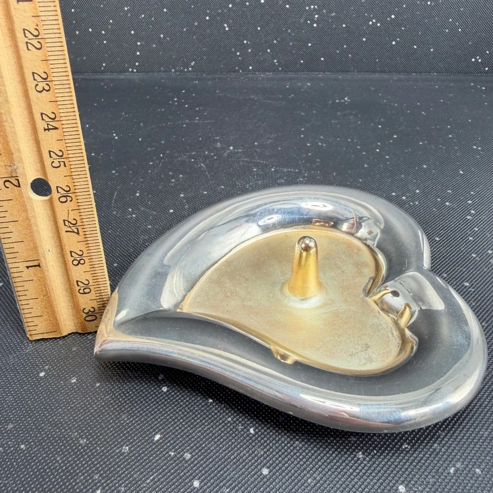 Lenox Heart Shaped Ring Holder Silver Gold Tone Metal Jewelry Trinket Dish 4in